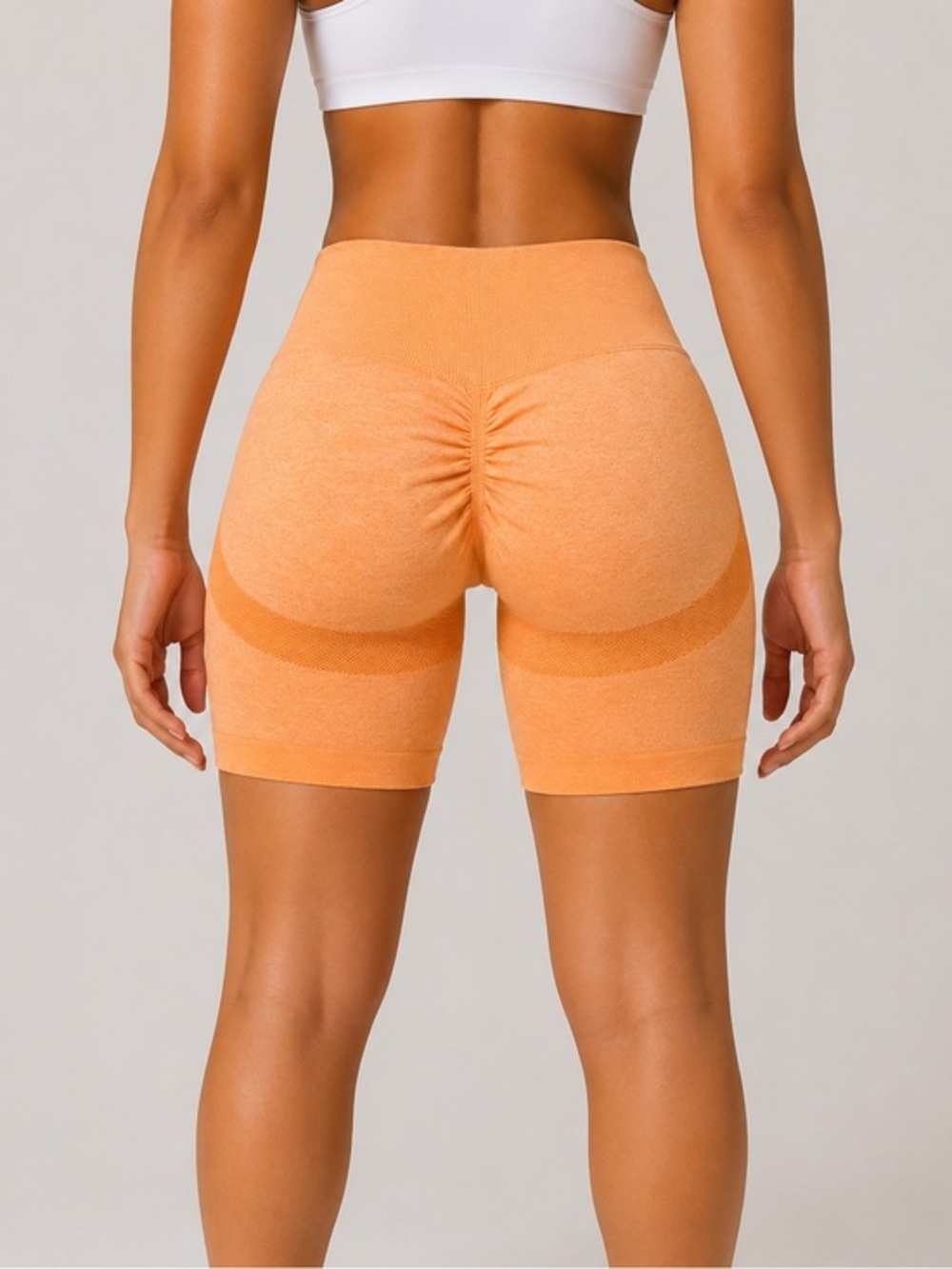 Seamless High-Waist Scrunch Back Bike Shorts - Orange